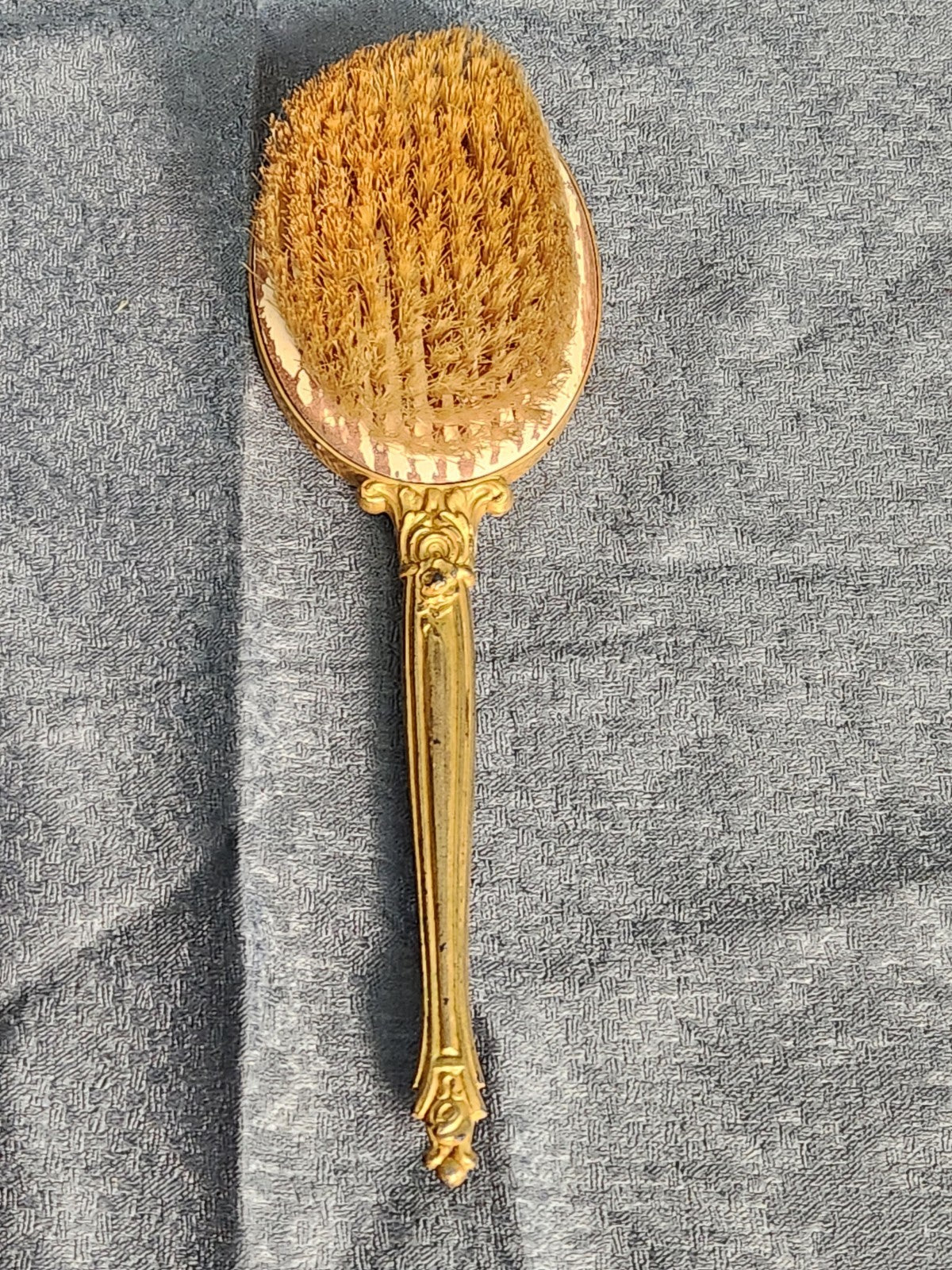 Vintage Vanity Hair Brush Floral Enamel Gold Tone Ornate Handle Victorian Style