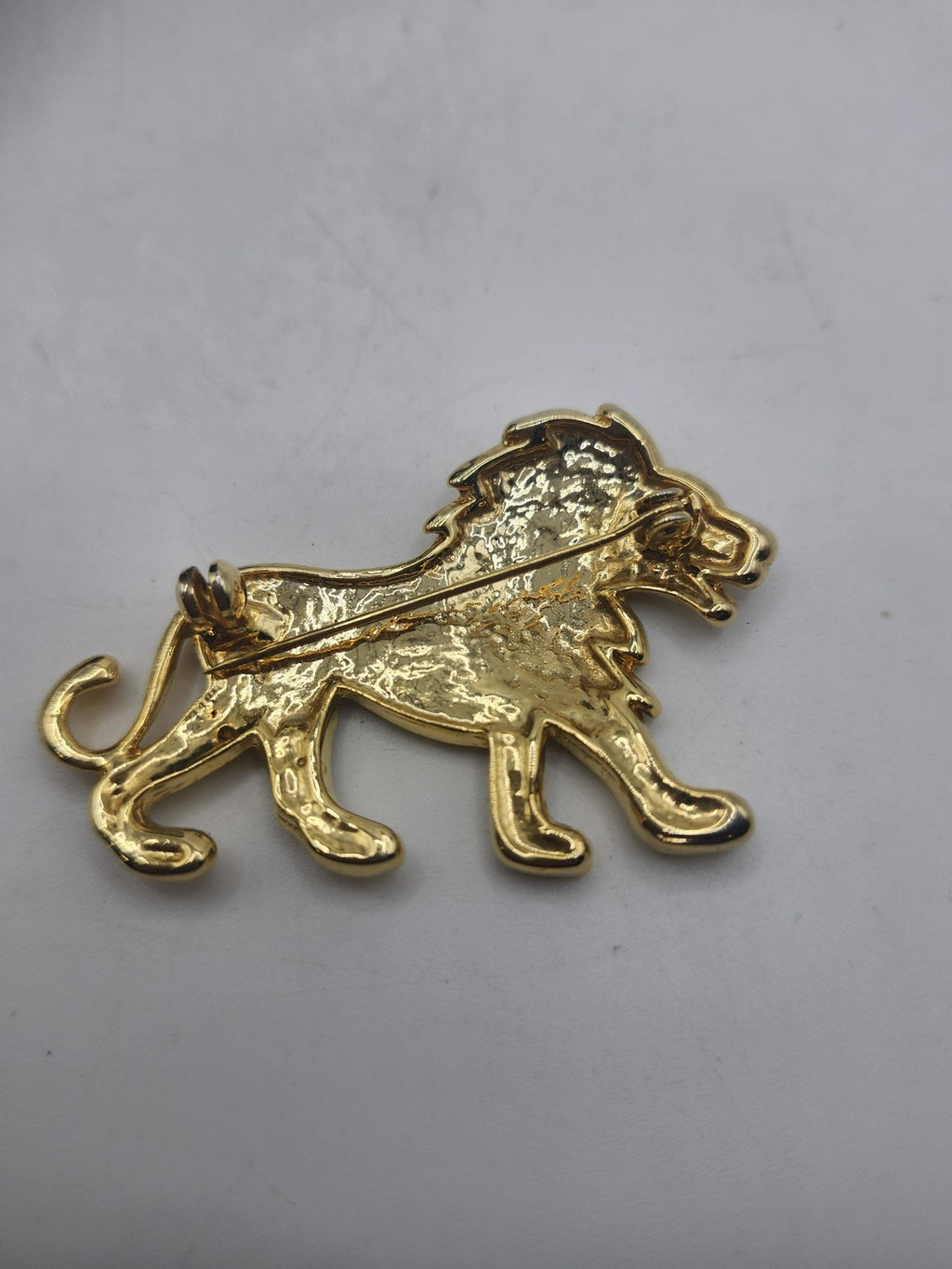 Walking Lion Brooch Gold Tone Clear Rhinestone Animal Pin Costume Jewelry Gift