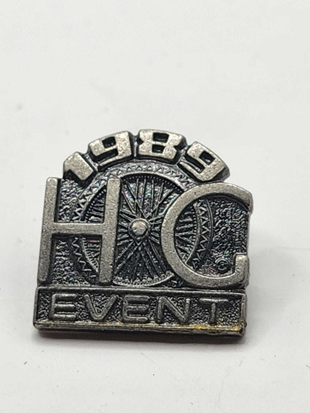 Vintage 1989 HOG Event Lapel Pin Small Silver Tone Metal Motorcycle Badge
