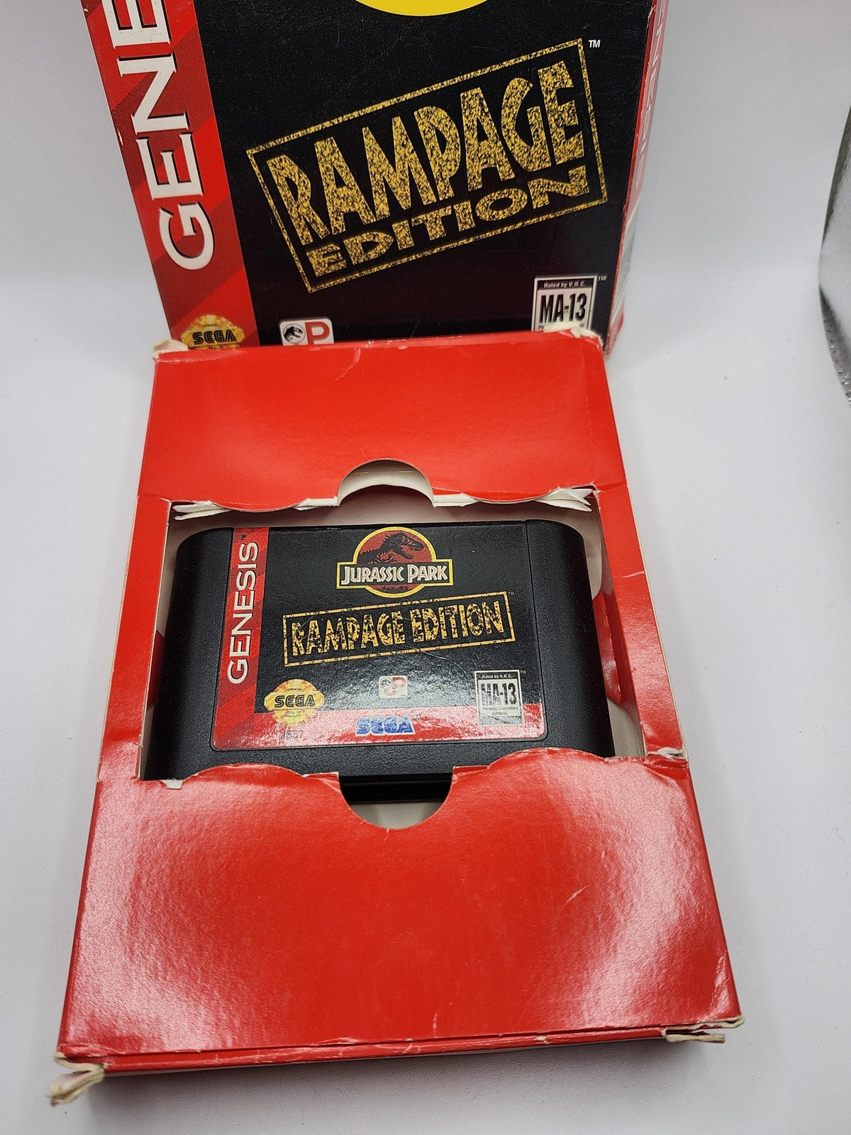 Jurassic Park Rampage Edition Sega Genesis Game Cart Box MA-13 NTSC-U/C 1994