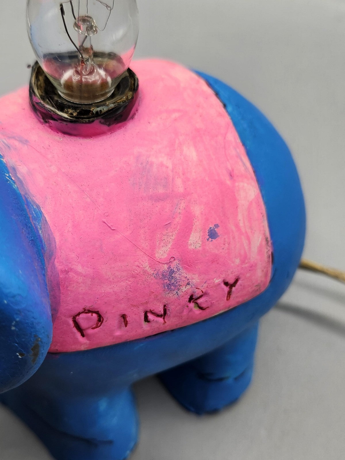 Vintage Chalkware Blue Elephant Bedside Lamp Plug In Nursery Night Light Pinky