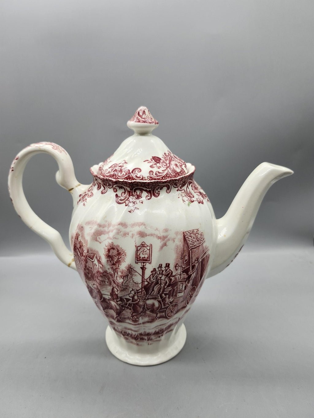Vintage Johnson Bros Coaching Scenes Red Ironstone Toile Coffee Pot England