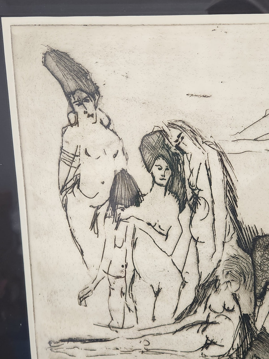 Original 1964 Proof Etching Signed T Geiger Nude Figure Mid Century Modern Art