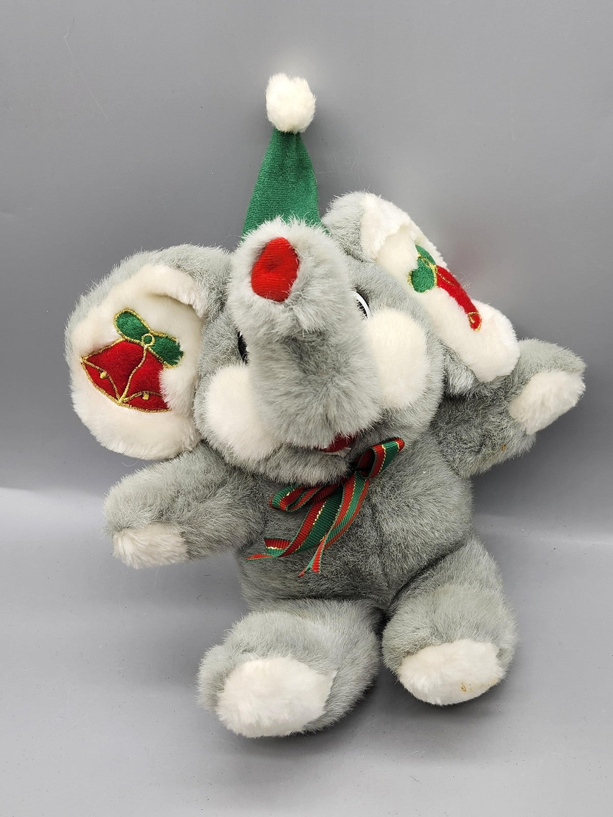 Cuddle Wit Gray Christmas Elephant Plush Stuffed Animal Small 11in Bells Hat