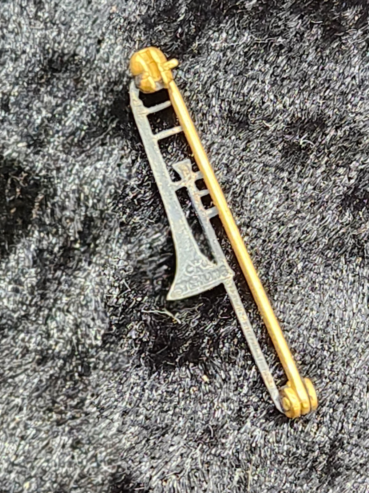 Vintage Trombone Tie Bar / Tie Clip Musician Band Jewelry Gold Tone Signed