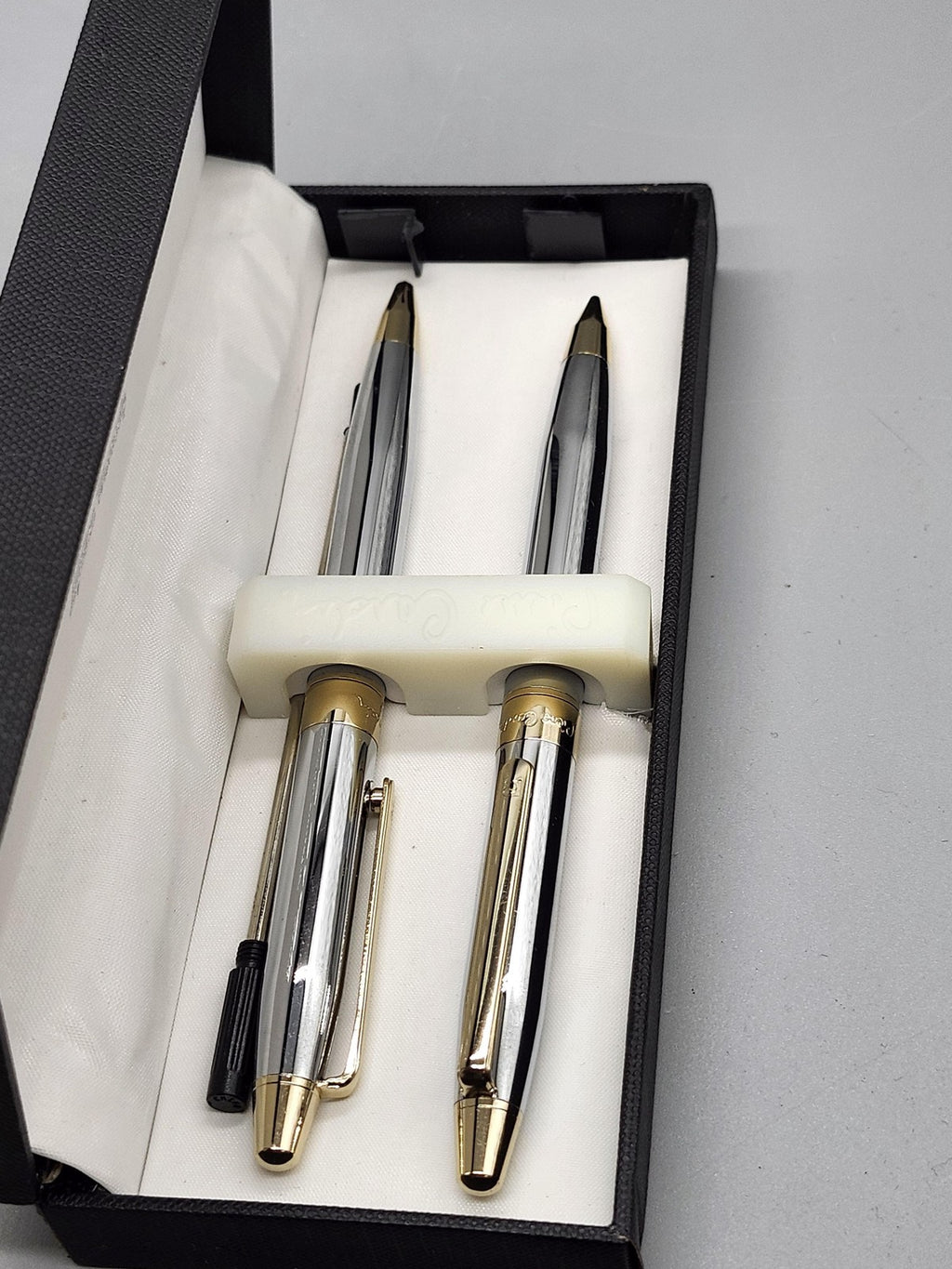 Pierre Cardin Pen Set Silver Gold Tone Metal Gift Box Office Desk Writing