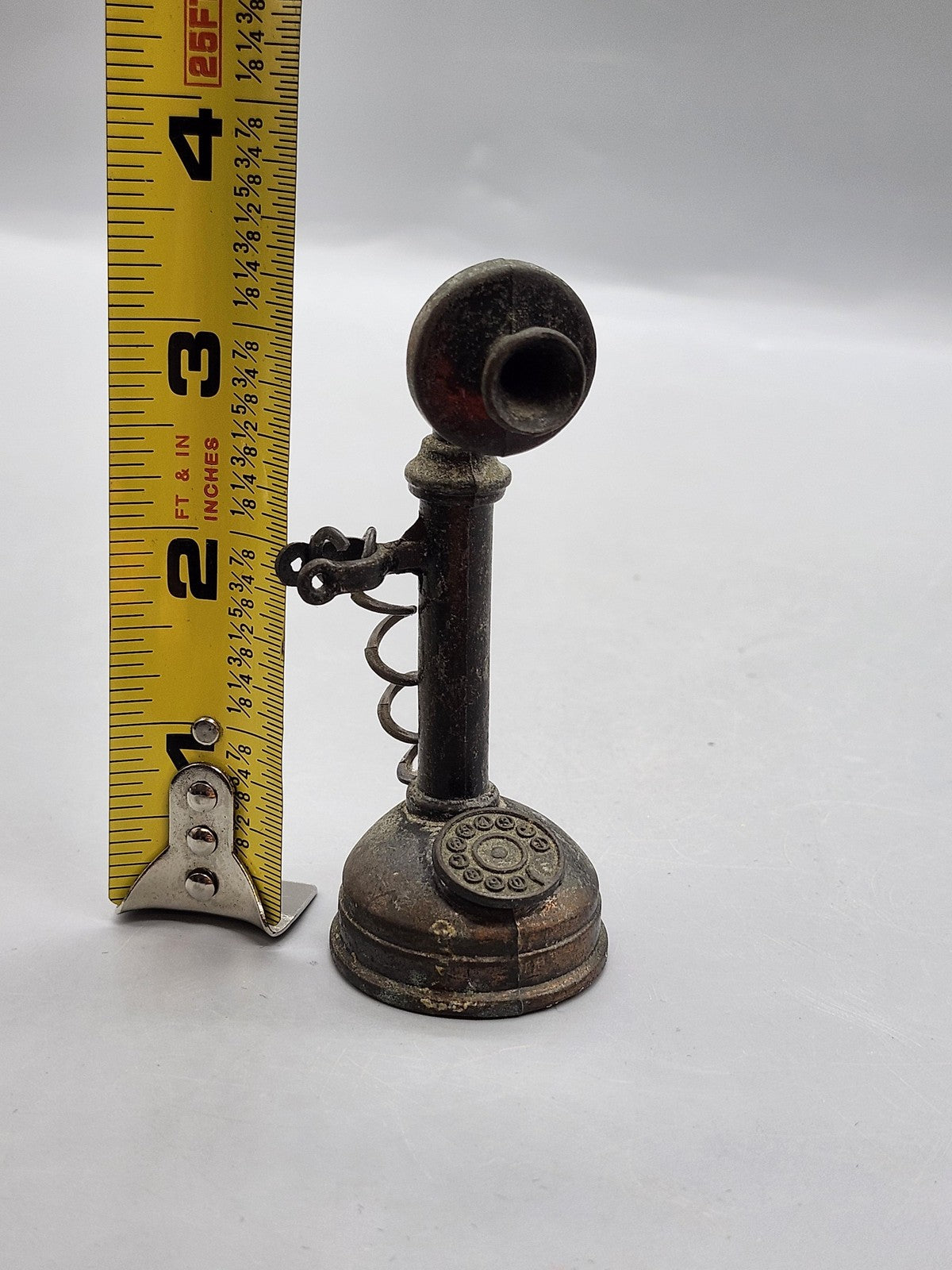 Vintage Candlestick Telephone Pencil Sharpener Small Brass Brown Desk Decor