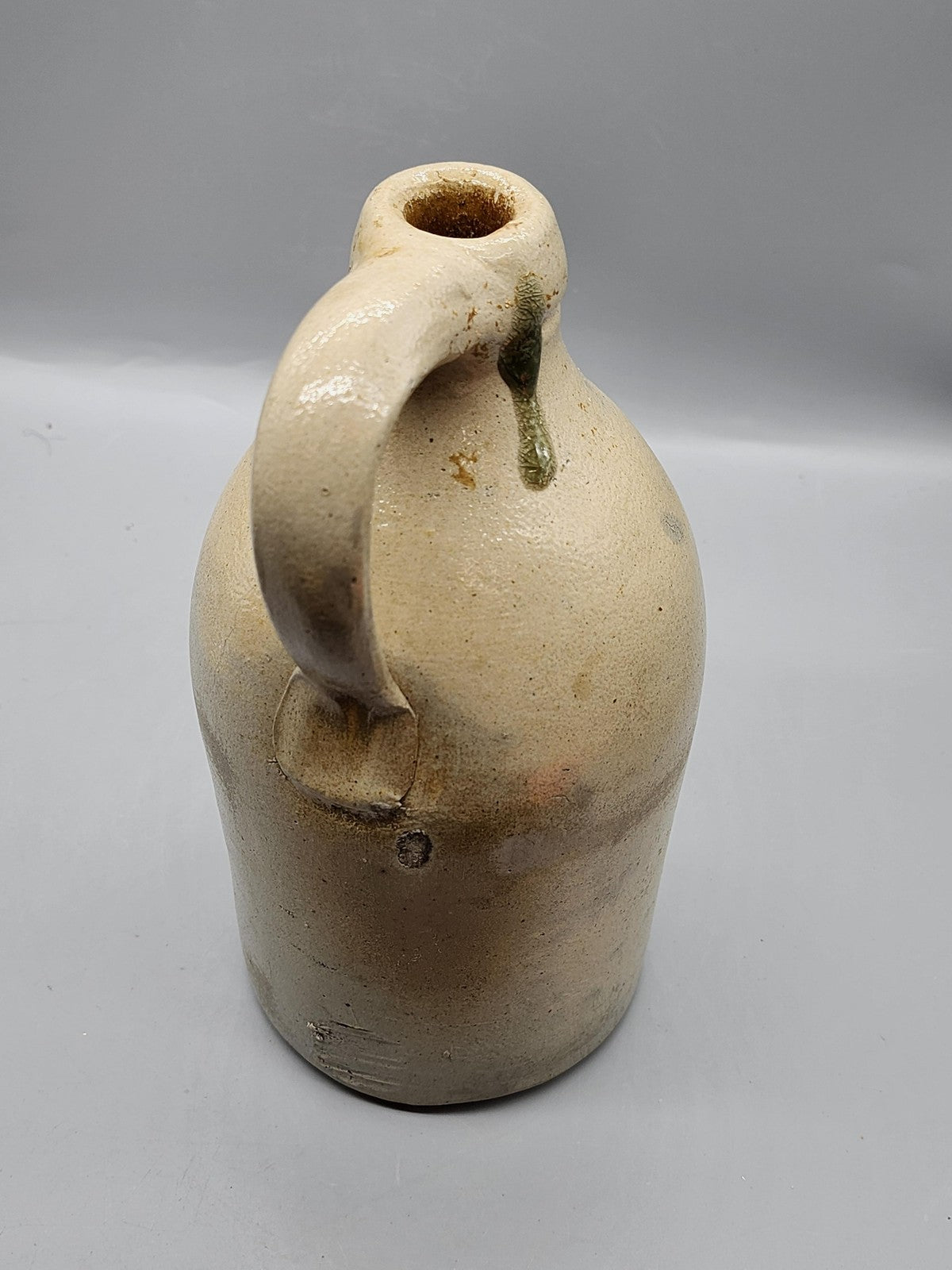 Vintage Unmarked Beige Stoneware Bottle Jug With Handle Rustic Pottery Decor