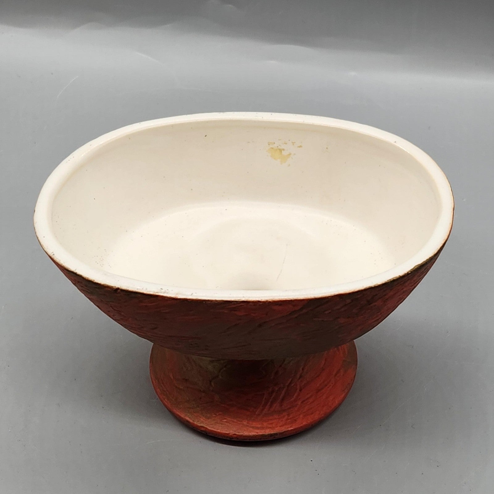 Vintage Red Abstract Ceramic Planter Pedestal Art Pottery Bowl USA Home Decor