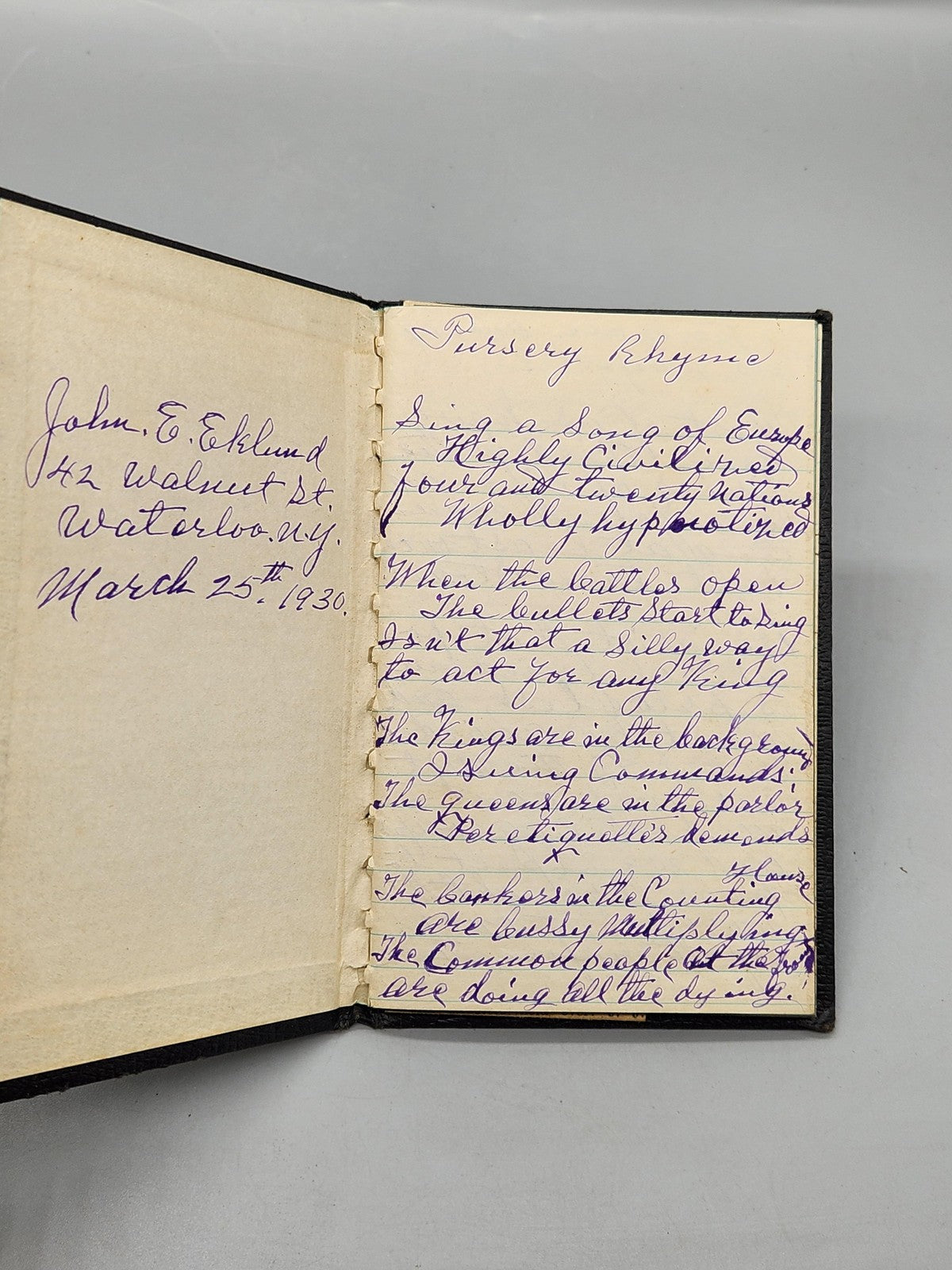 Vintage 1930 Memorandum Notebook John E Eklund Handwritten Journal Poetry Notes