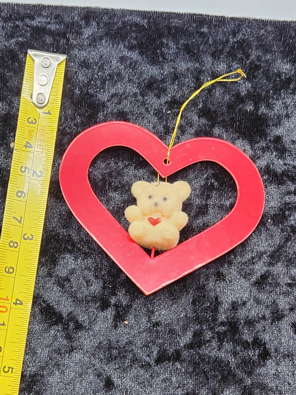 Heart Teddy Bear Valentine Bauble Small Red Plastic Fabric Hanging Ornament