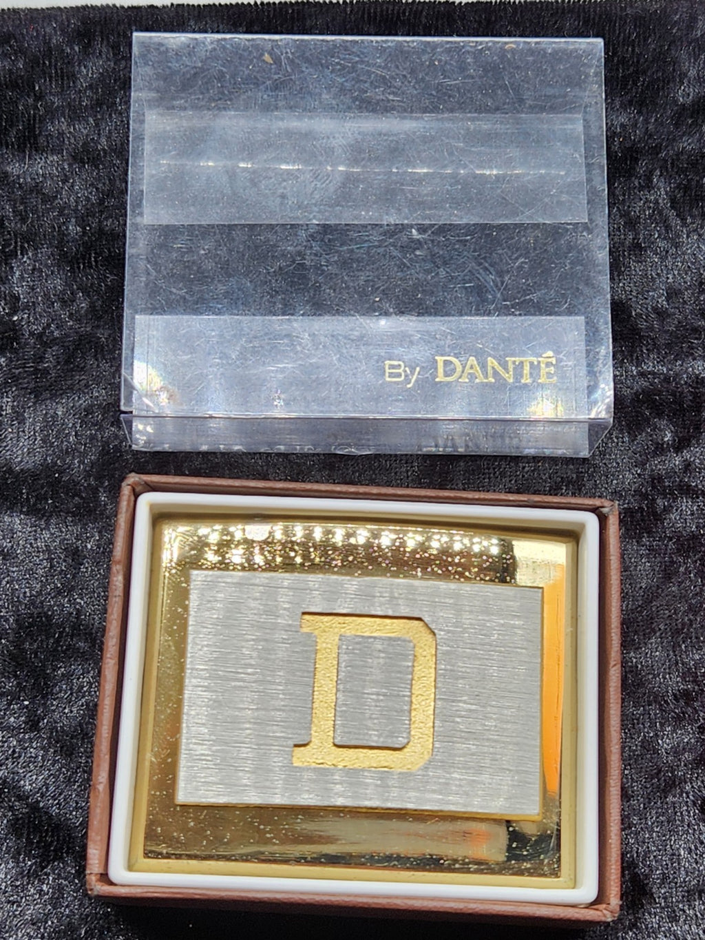 Vintage DANTE Initial “D” Belt Buckle Gold Tone Silver Tone Monogram USA