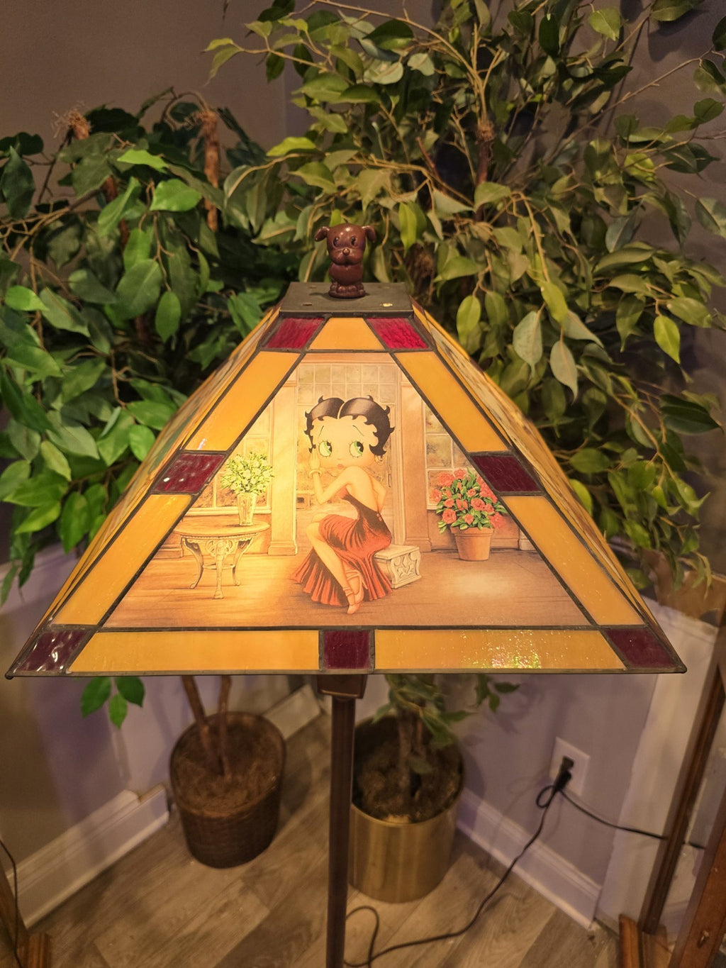 Rare 64” Betty Boop Stained Glass Floor Lamp 4 Scene Panels HTF