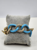 Blue Gold Tone Chain Bracelet Snake Link Rhinestone Magnetic 7.5 Inch Statement