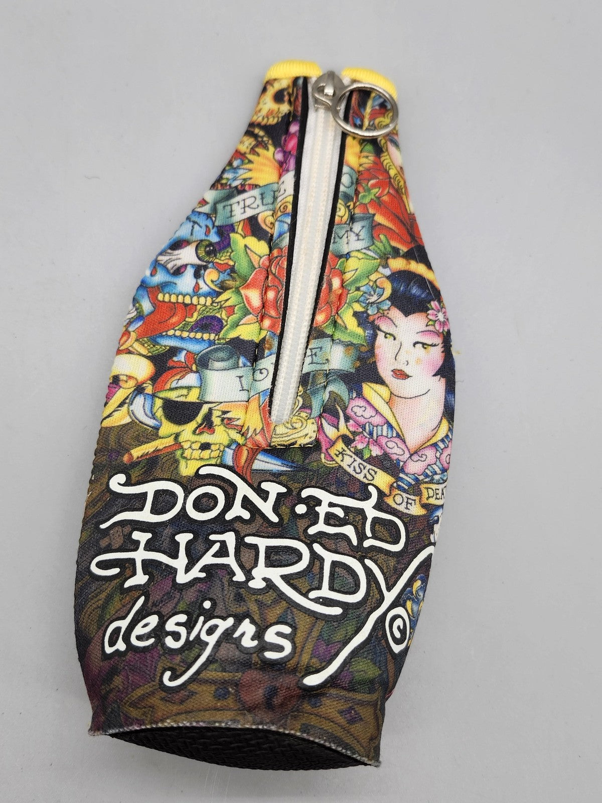 Ed Hardy Neoprene Bottle Cooler Insulated Multicolor Tattoo Art Zipper Sleeve
