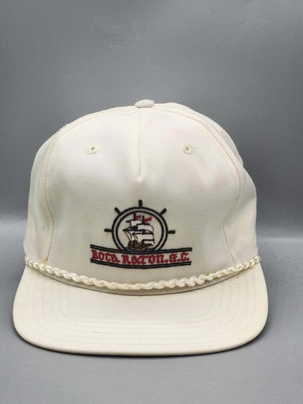 Vintage Boca Raton G.C. New Era Hat Cap Snap Back Mens L White Rope 80s