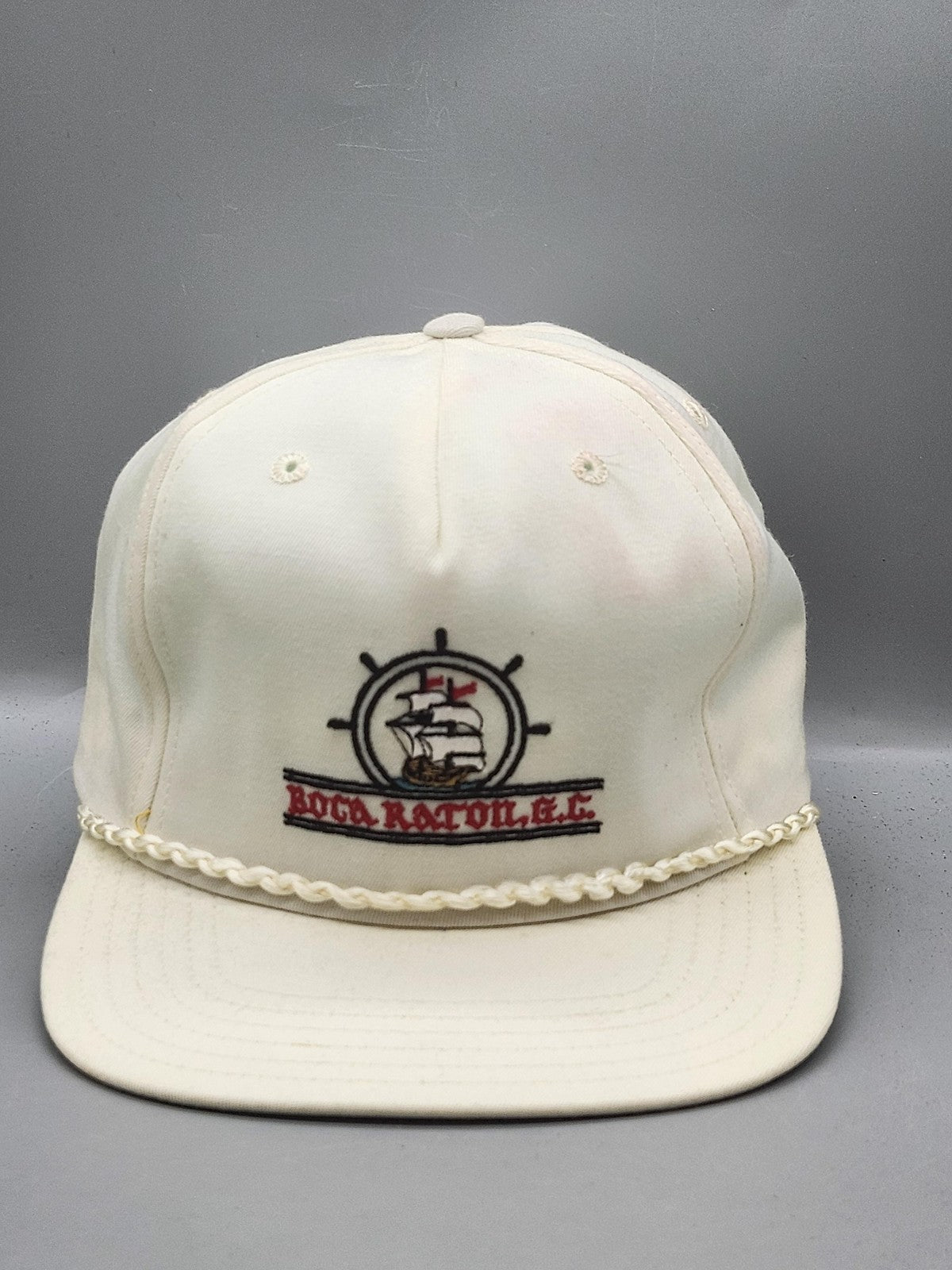 Vintage Boca Raton G.C. New Era Hat Cap Snap Back Mens L White Rope 80s