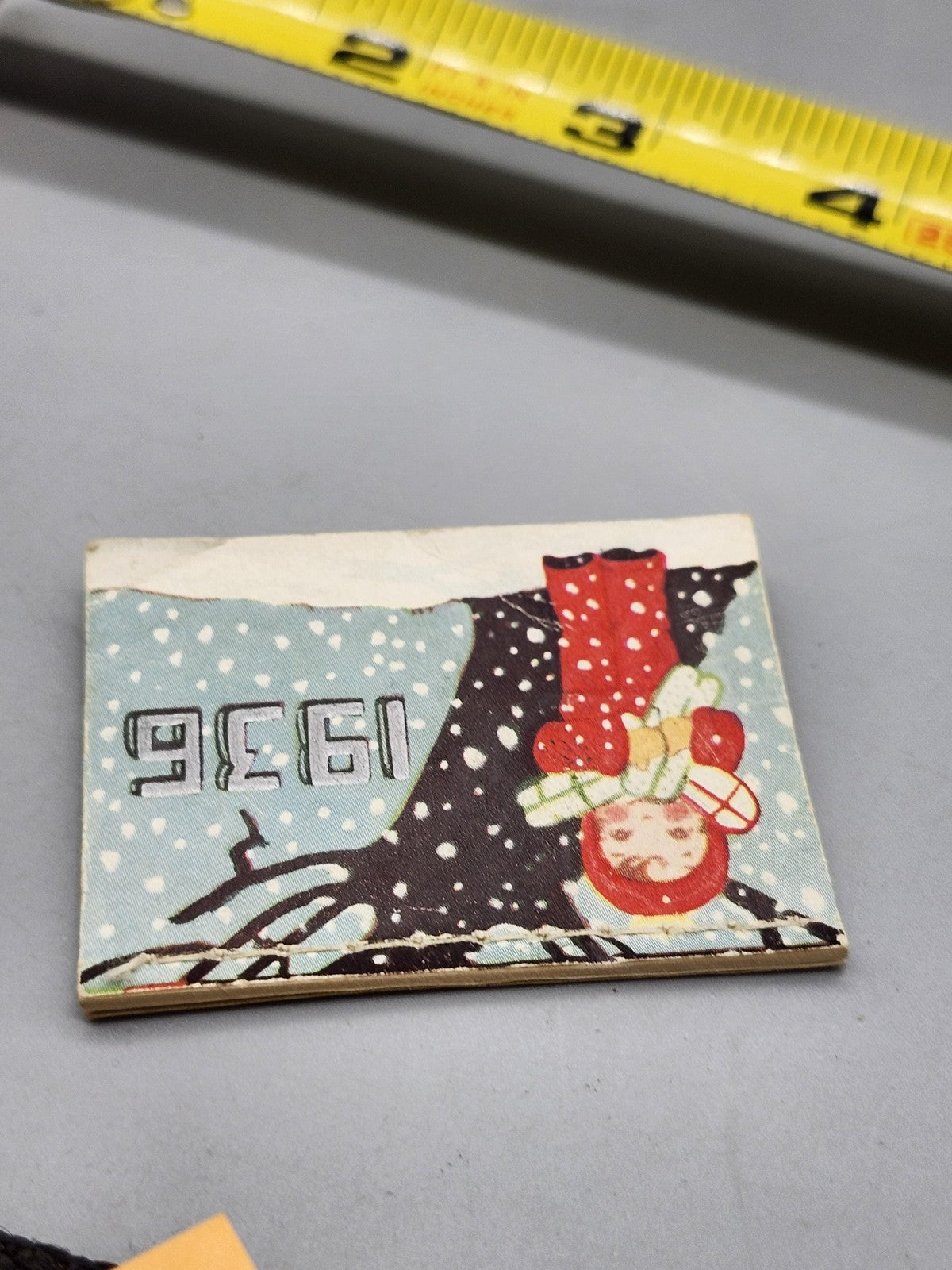 Vintage 1936 Mini Calendar Child In Red Snowsuit Winter Snow Scene Ephemera