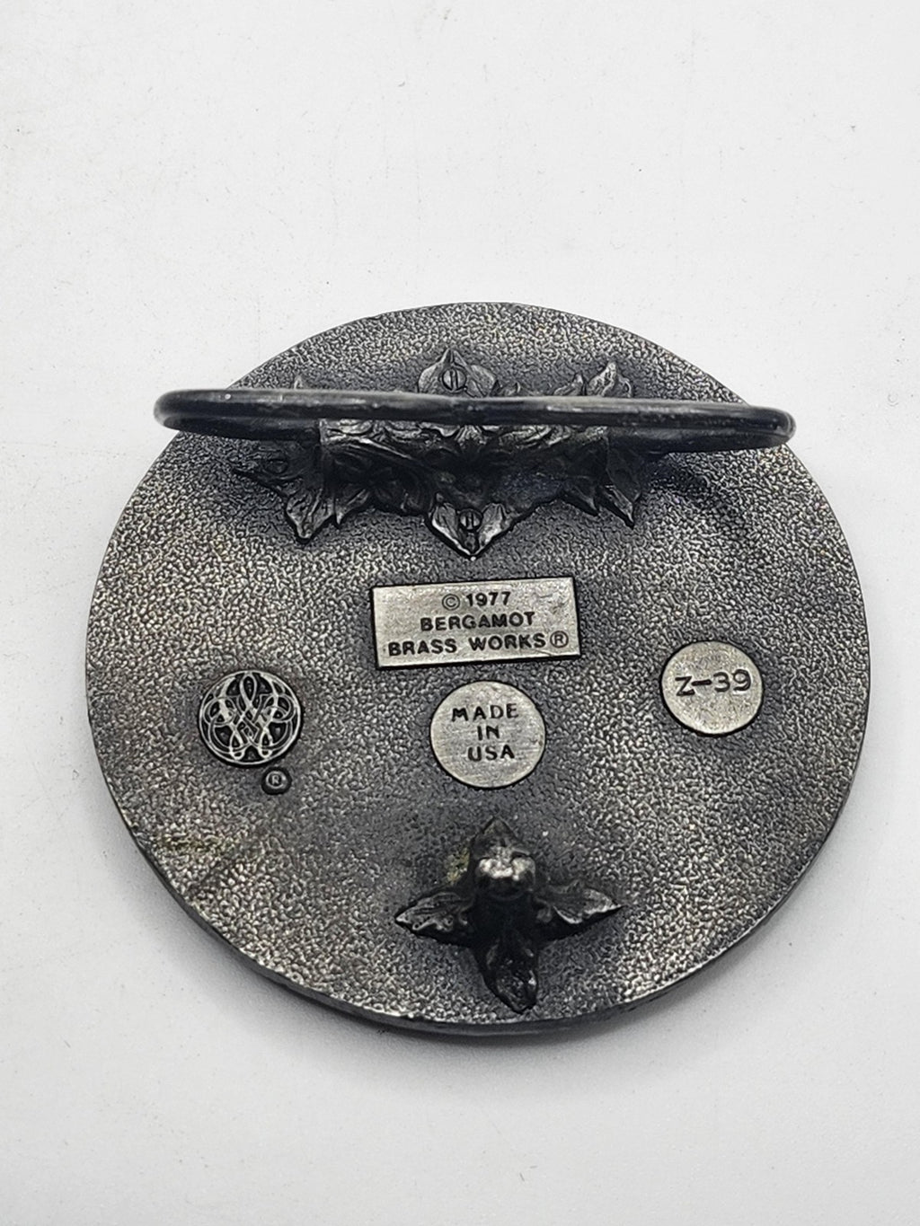 Vintage 1977 Bergamot Brass Works Sailboat Belt Buckle Pewter Blue Nautical