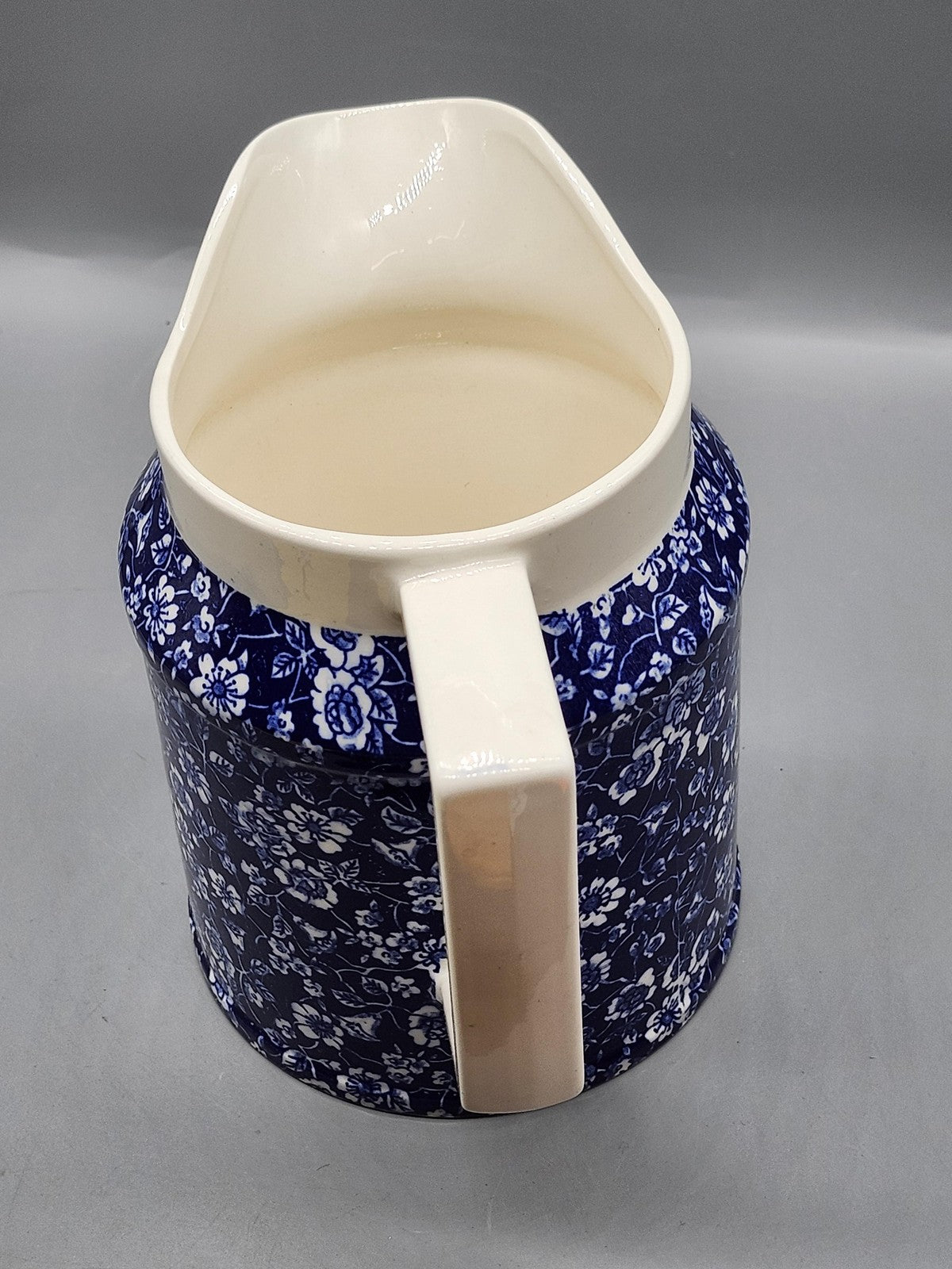 Colonial Calico Blue Floral Ceramic Pitcher Medium Glossy Handle Tabletop Decor