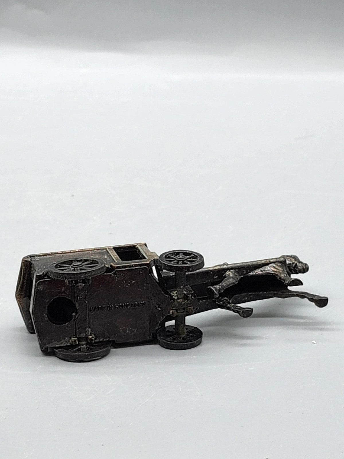 Vintage Gray Zamak Horse Carriage Diecast Toy Small Wagon Hong Kong Vehicle