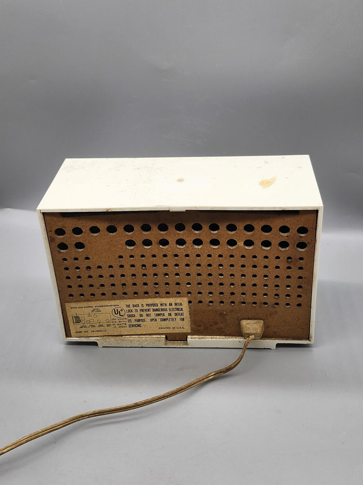 Vintage Philco Ford Tabletop AM Radio White Plastic Parts Repair Decor USA