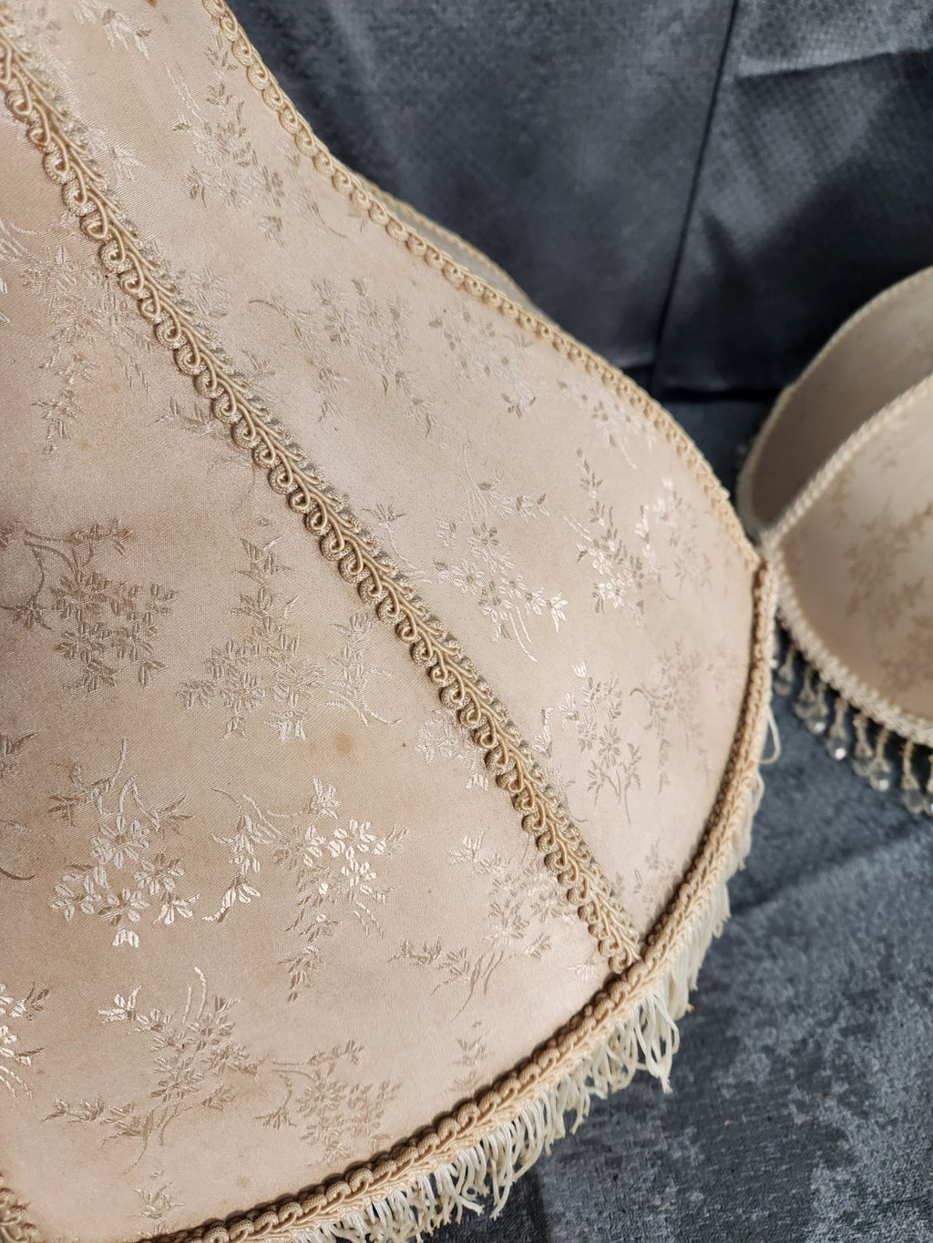 Vintage Victorian Style Lamp Shades Pair Floral Fringe Beaded Boudoir Cottage...