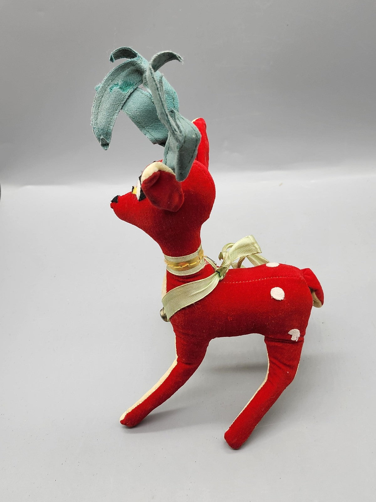 Vintage Fun Farm Reindeer Plush Small Red Green Antlers Japan Christmas Deer
