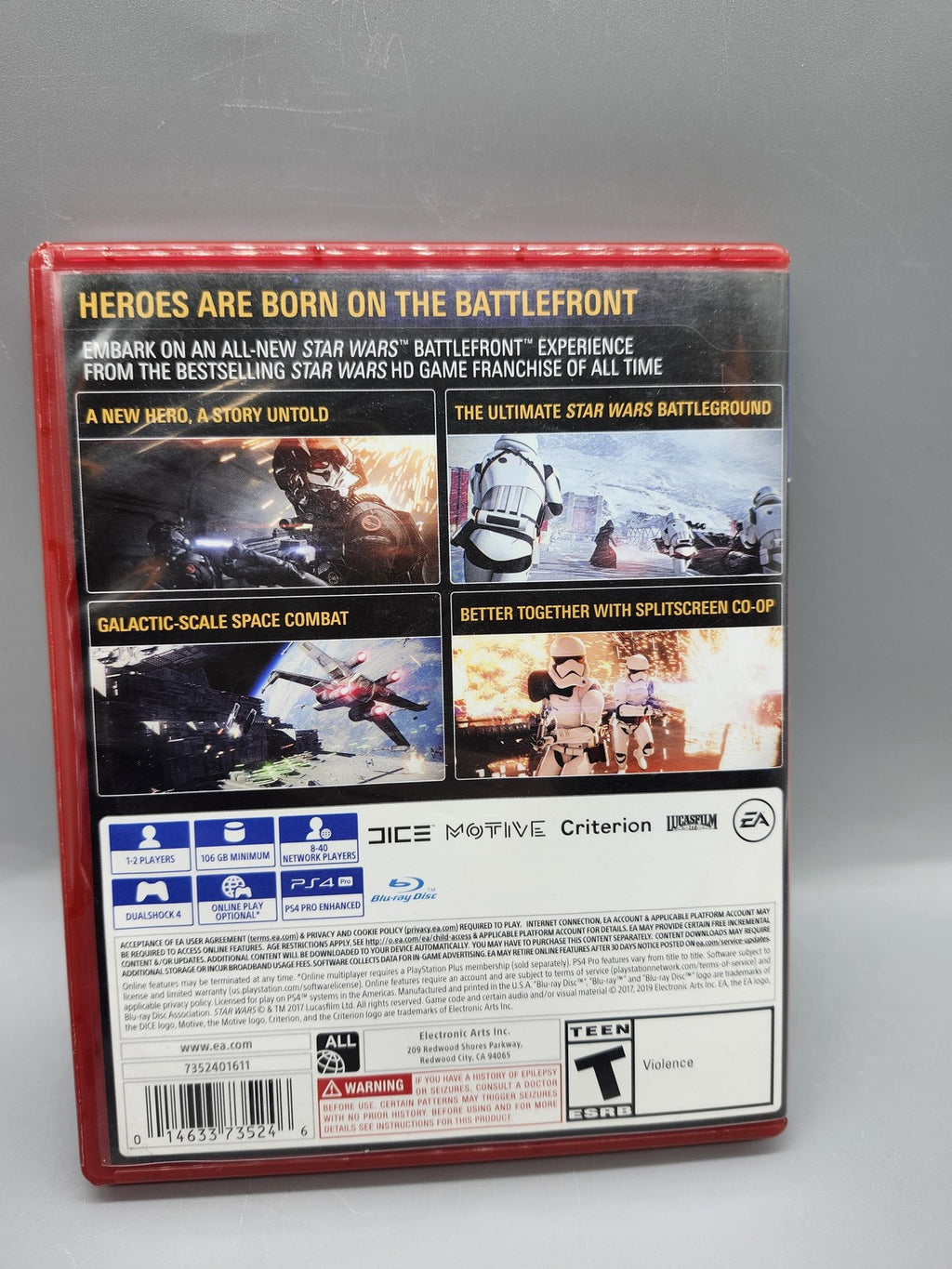 Star Wars Battlefront II PlayStation 4 PS4 Game T EA PlayStation Hits Red Case