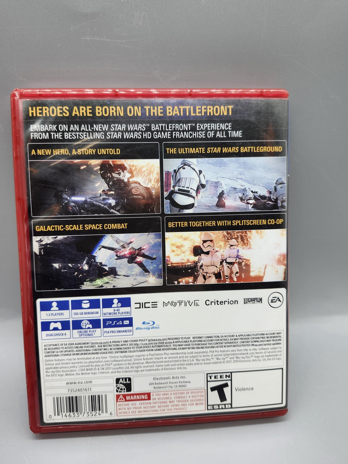 Star Wars Battlefront II PlayStation 4 PS4 Game T EA PlayStation Hits Red Case