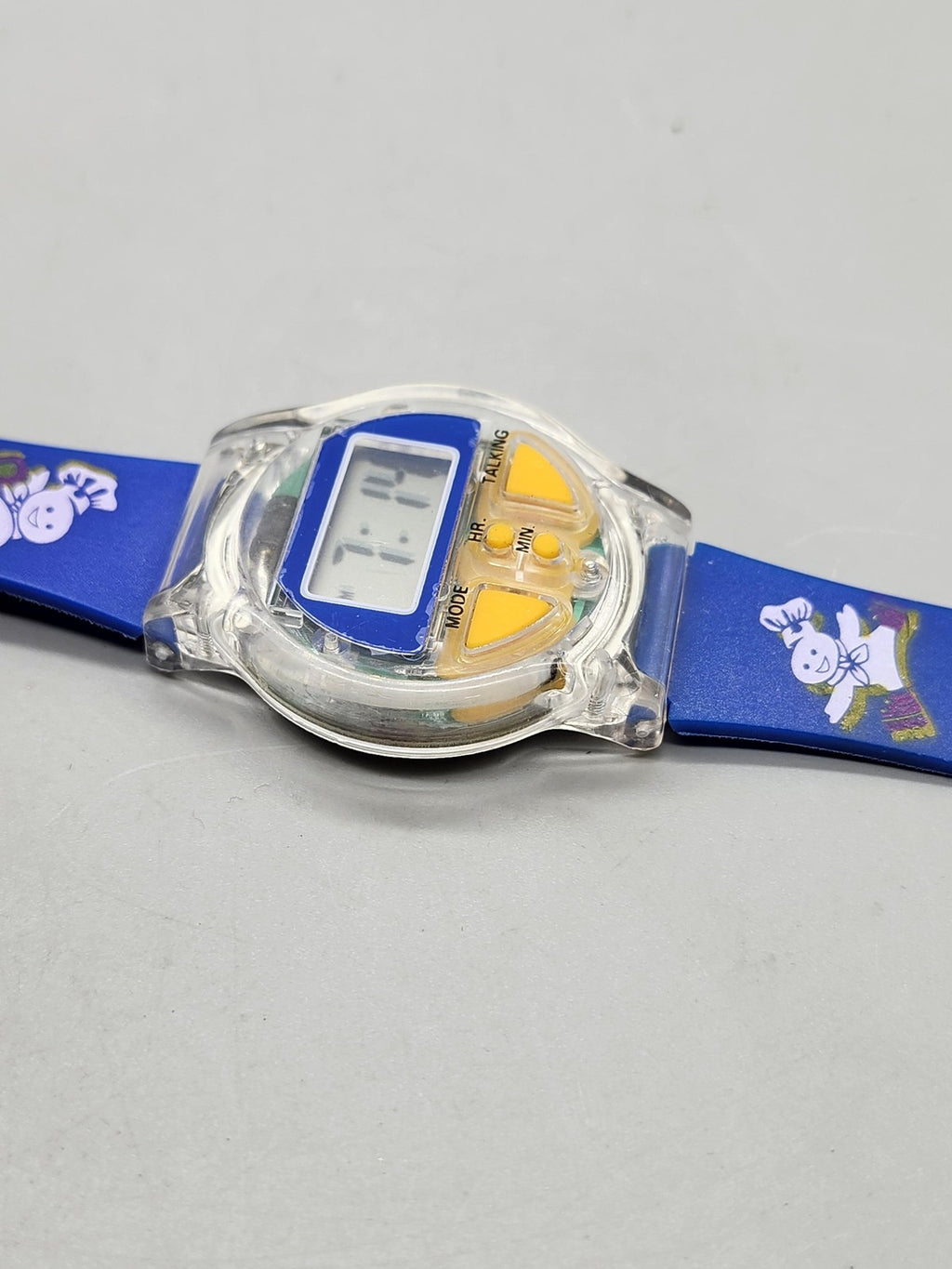 Digital Talking Watch Boys Blue Cartoon Chef Character LCD Quartz Wristwatch