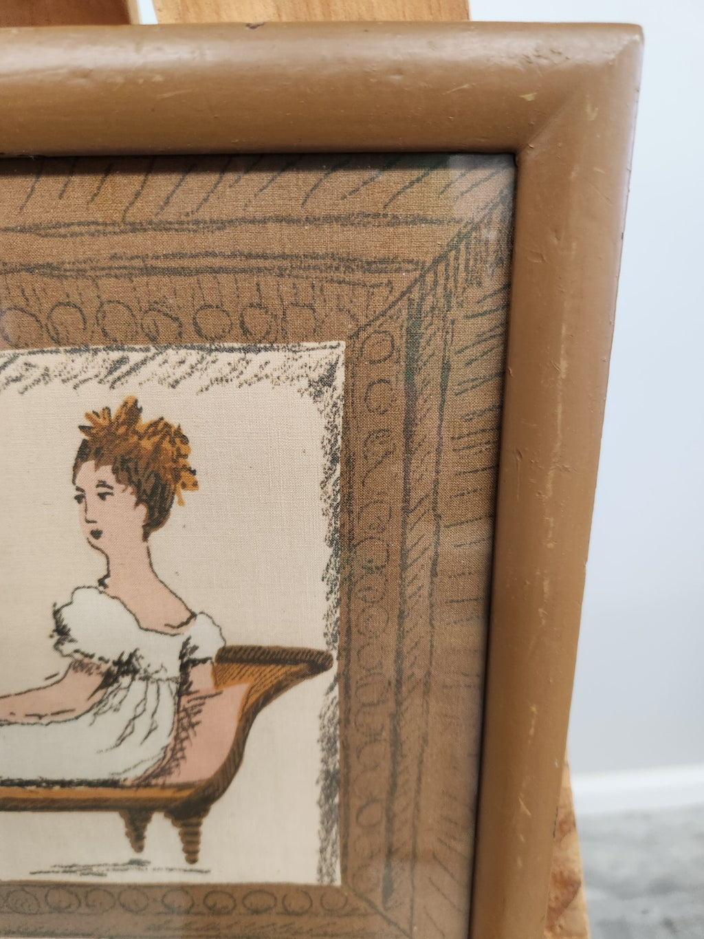 Madame Recamier Framed Mid Century Textile Art Wall Hanging 12x10 Vintage