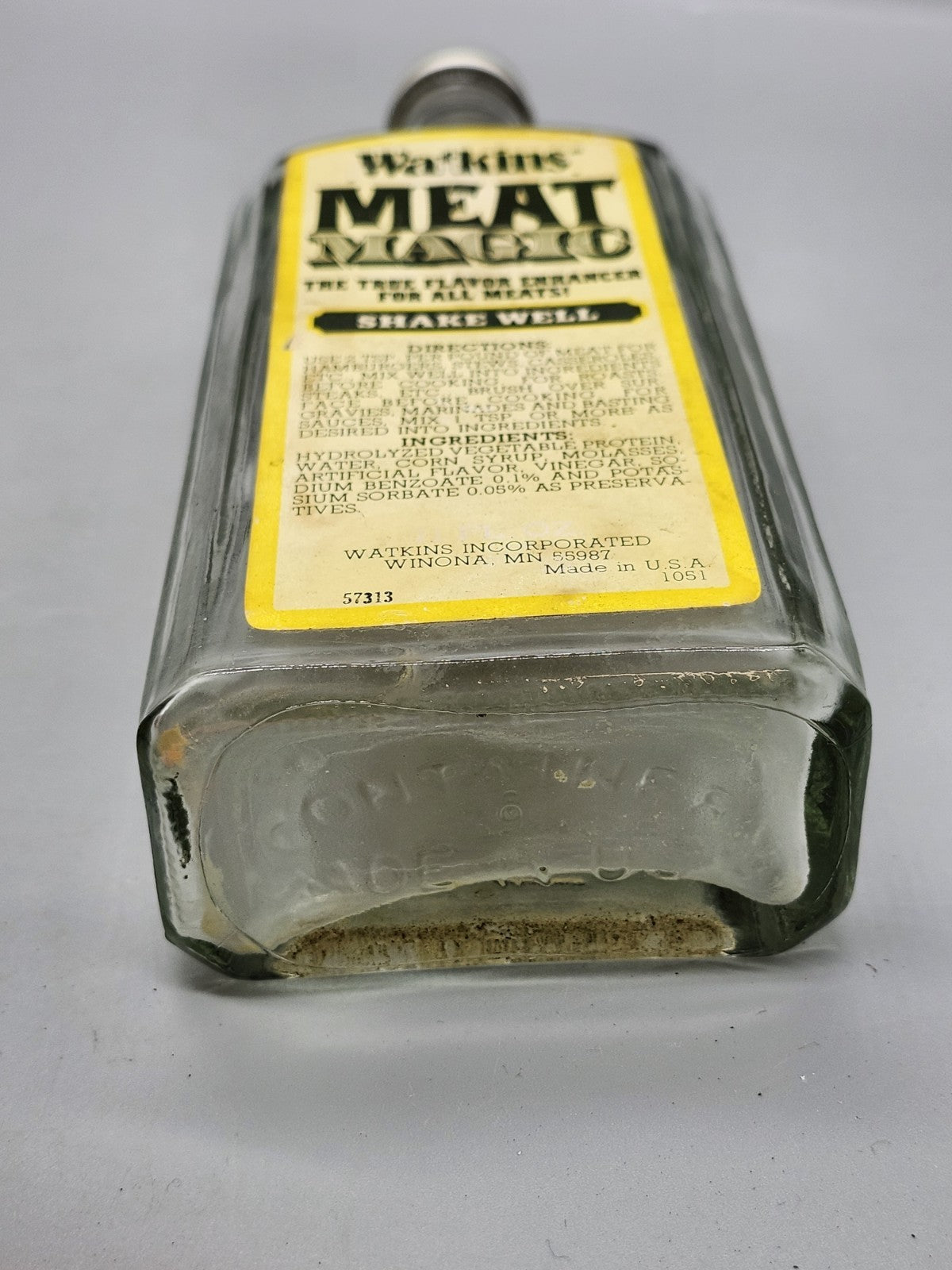 Vintage Watkins Meat Magic Glass Bottle w/ Original Cap Empty Advertising Jar