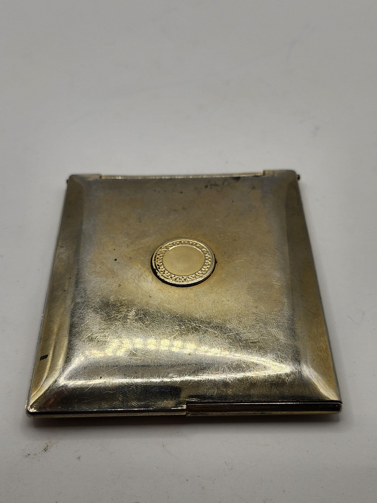 Vintage Square Compact Mirror Gold Tone Metal Double Folding Vanity Case Decor