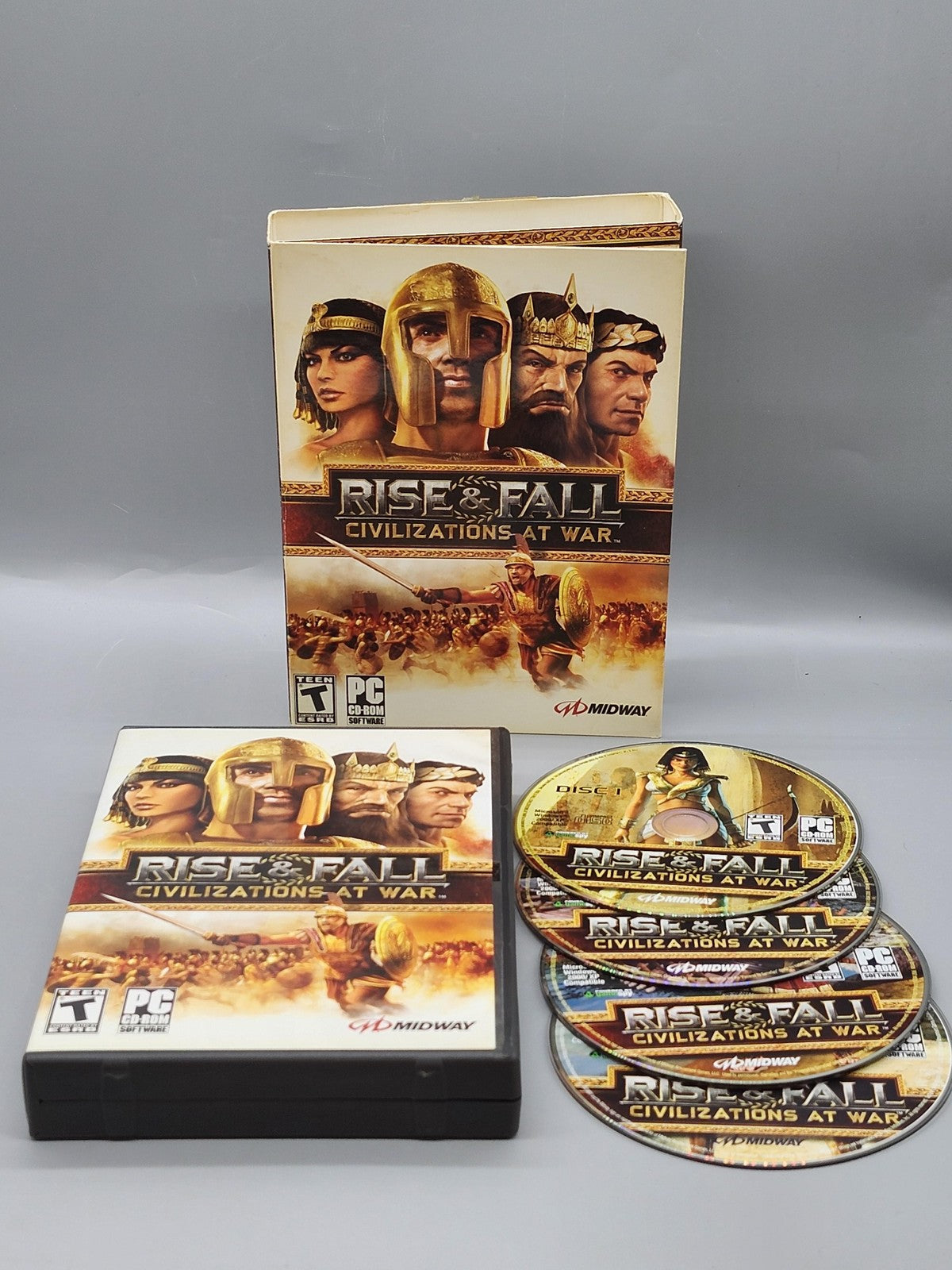 Rise & Fall Civilizations At War PC CD-ROM Game 4 Disc Midway T Strategy War