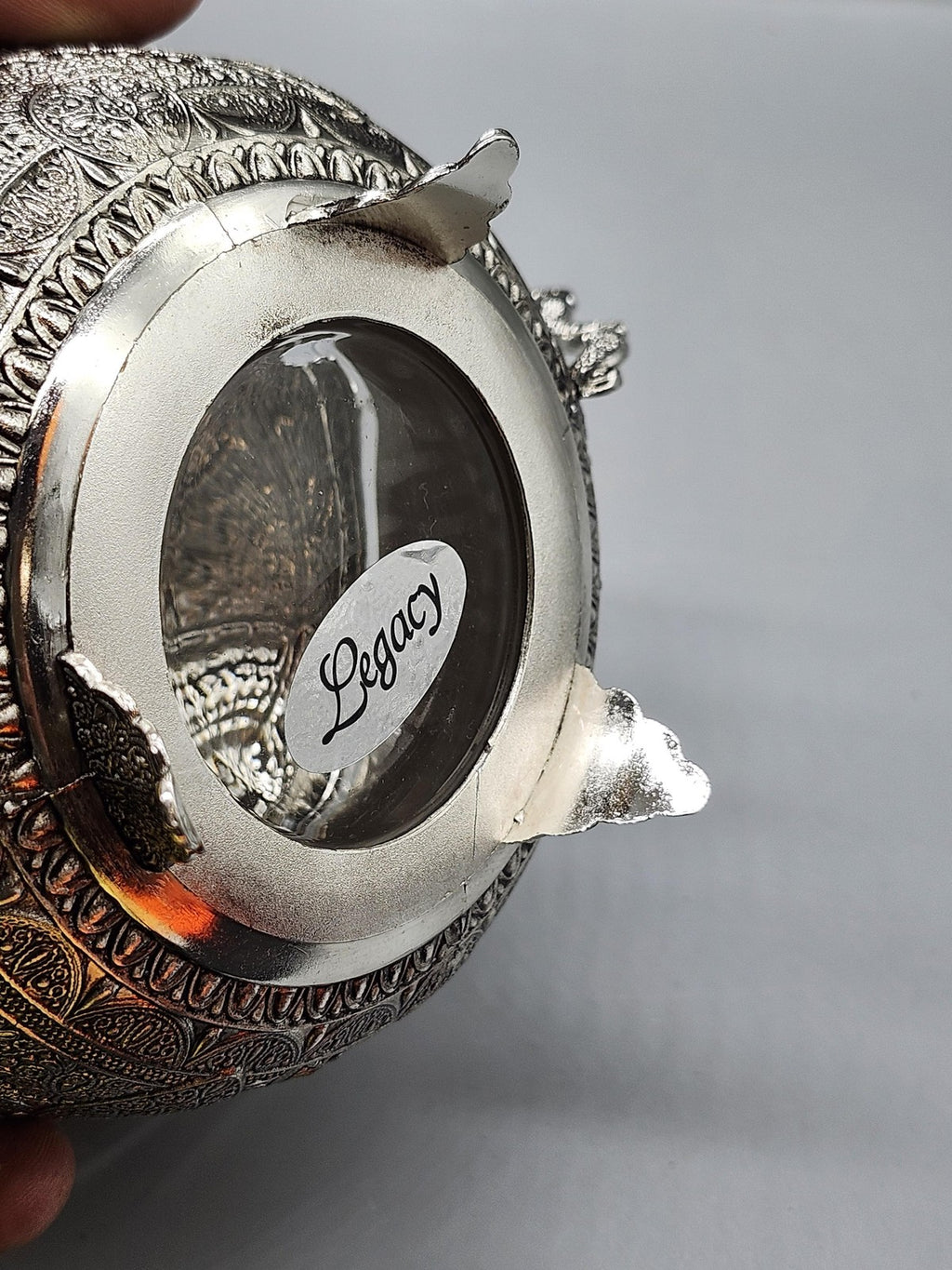 Legacy Silver Ornate Filigree Glass Sugar Bowl Lidded Victorian Table Decor