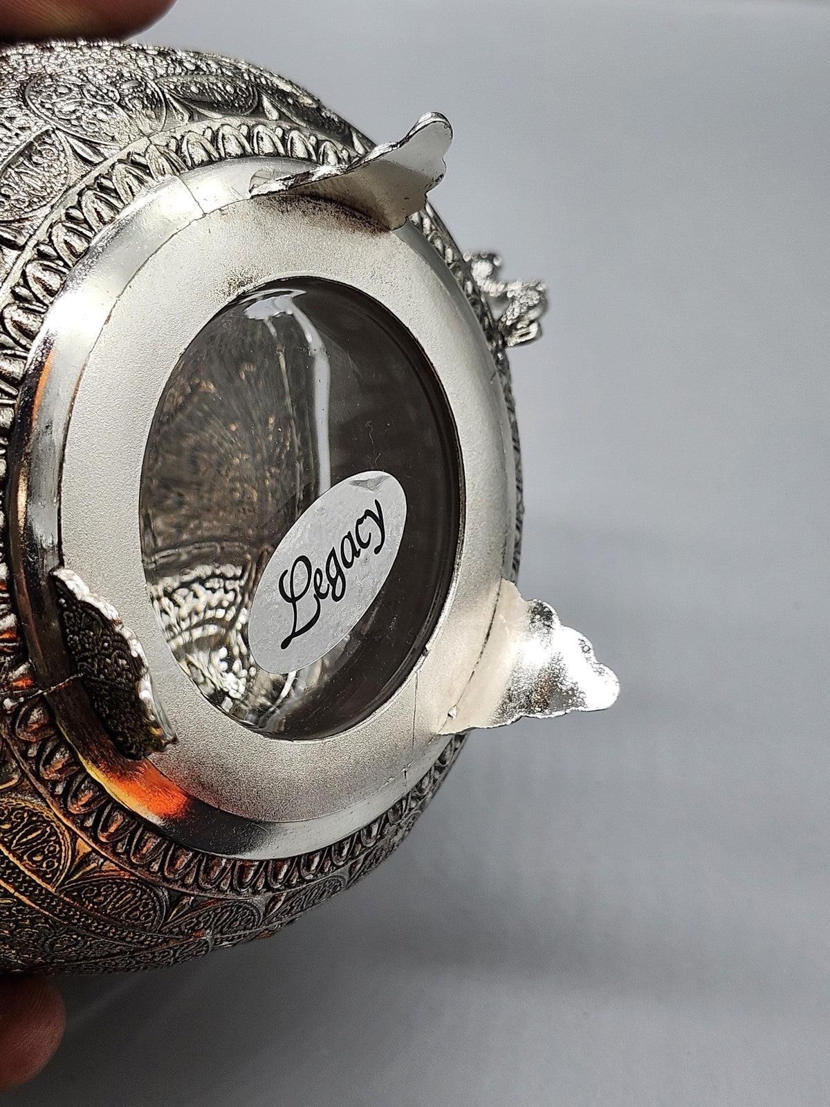 Legacy Silver Ornate Filigree Glass Sugar Bowl Lidded Victorian Table Decor