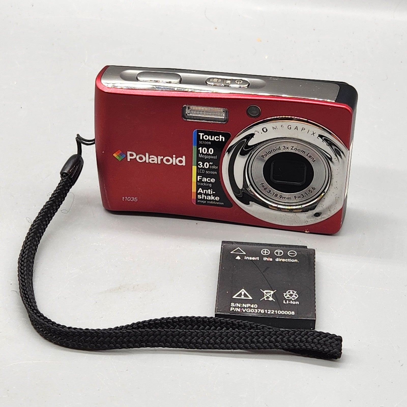 Polaroid t1035 Digital Camera 10MP Red Untested Parts or Repair w Battery