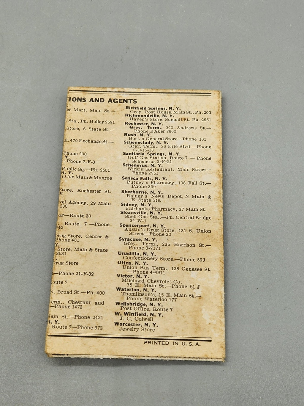 Vintage 1949 Central Greyhound Bus Timetable Booklet Black White USA New York