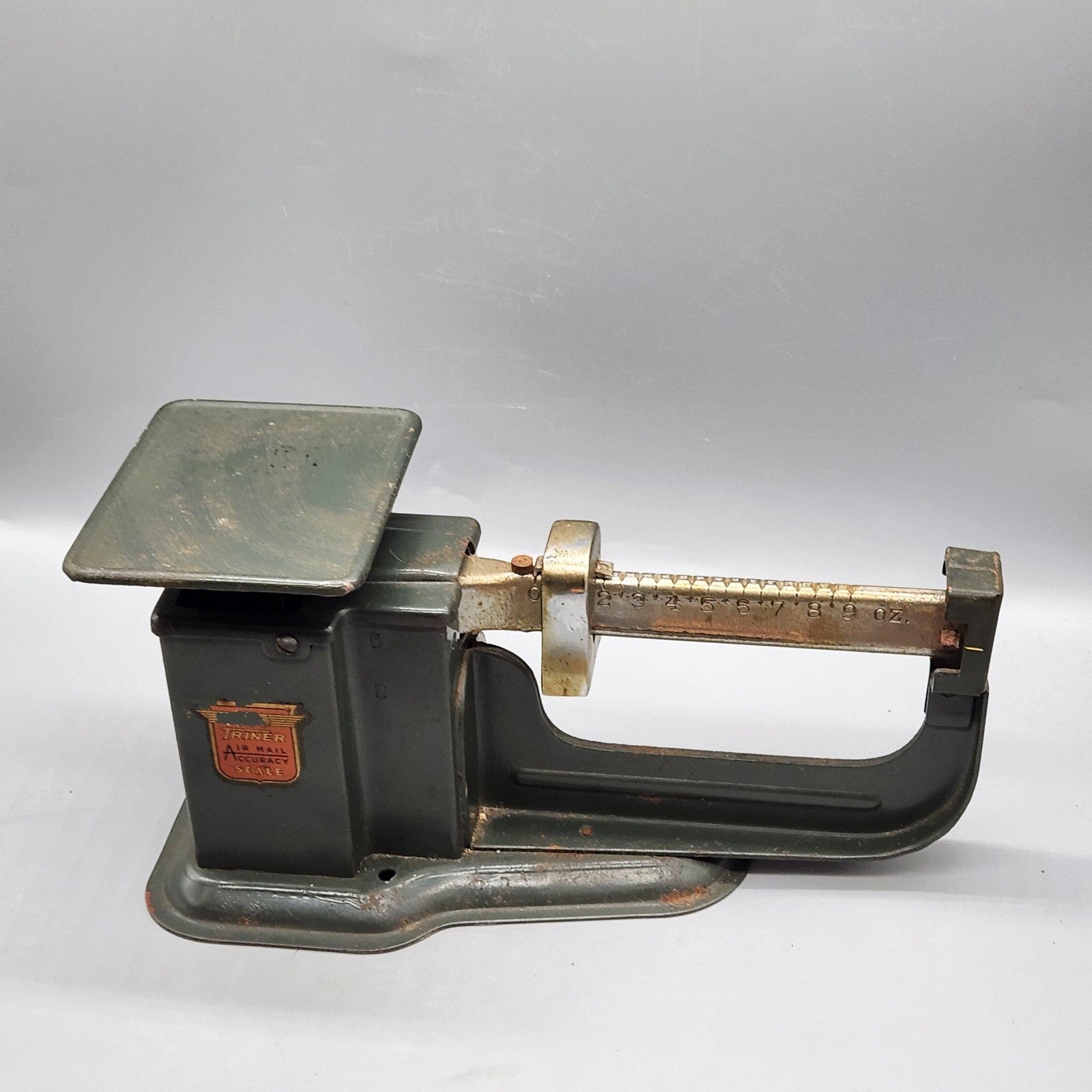 Vintage Triner Air Mail Accuracy Scale Green Metal Postal Balance Chicago USA