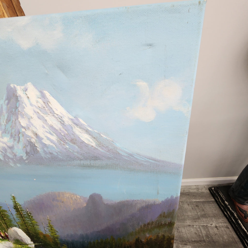 Vintage R. Mansfield Mountain Landscape Oil Painting on Canvas 28.5” x 21.5”