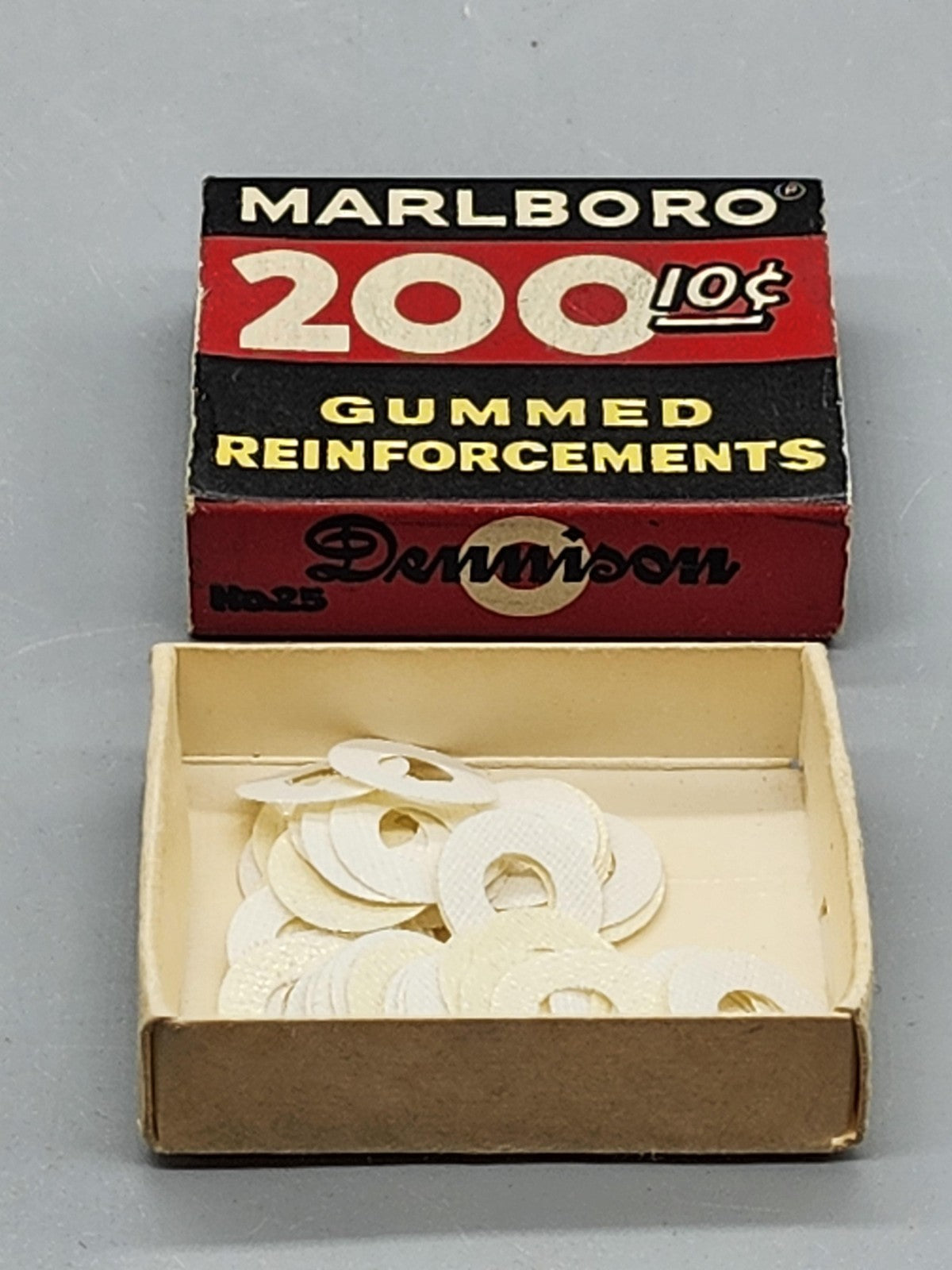 Vintage Marlboro Gummed Reinforcements Box 200 Dennison Red Black Office Decor