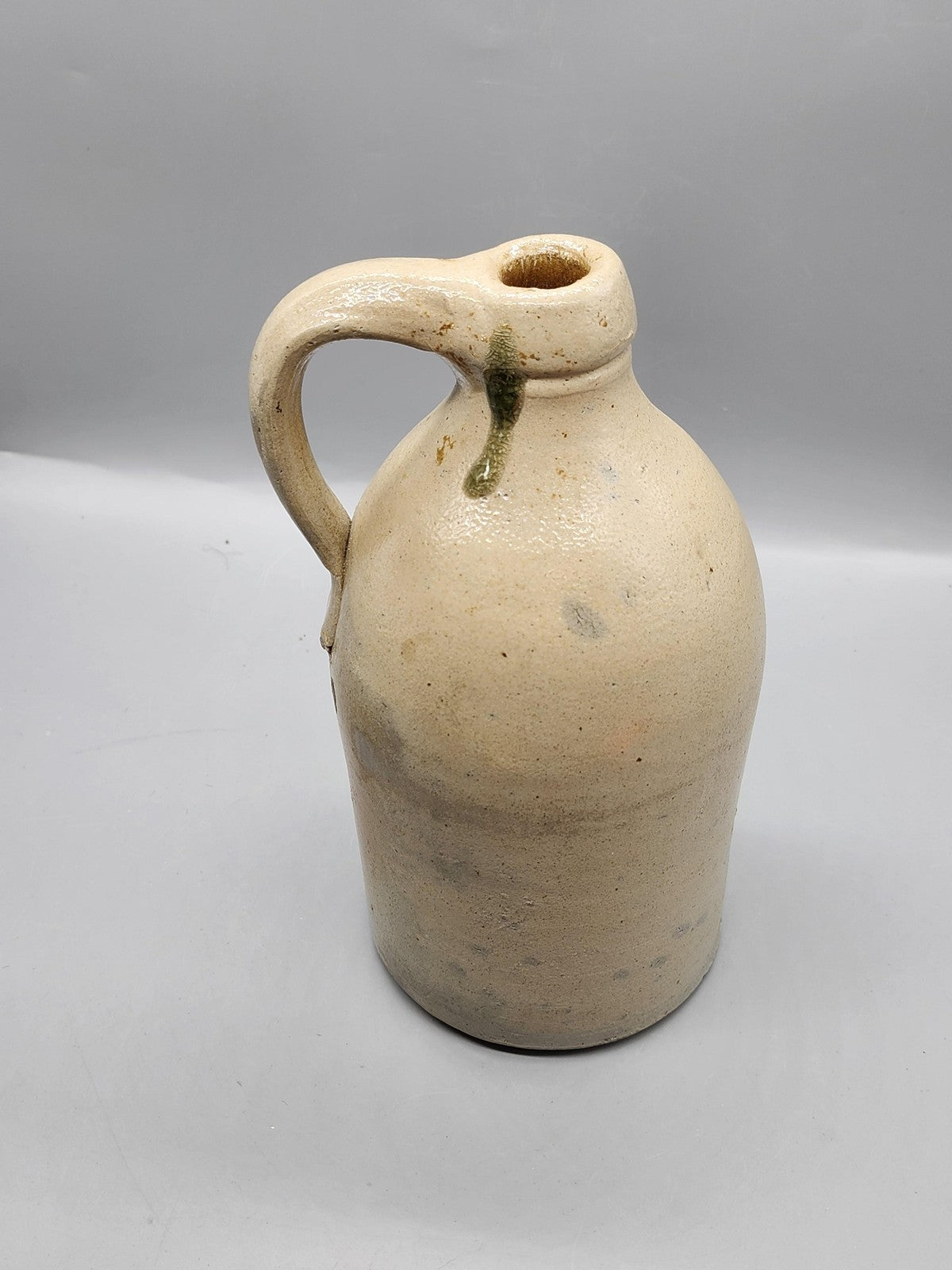 Vintage Unmarked Beige Stoneware Bottle Jug With Handle Rustic Pottery Decor