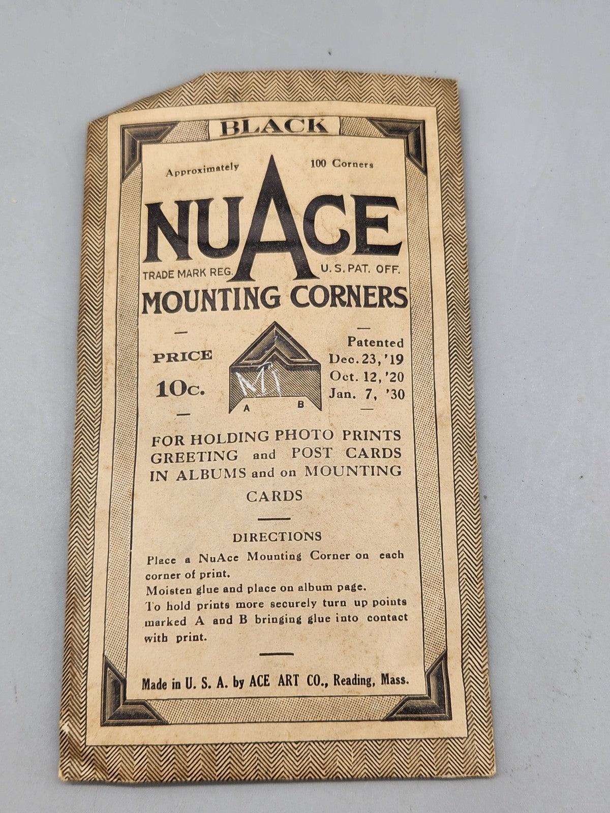Vintage NuAce Black Mounting Corners Original Packet Photo Album Ephemera USA