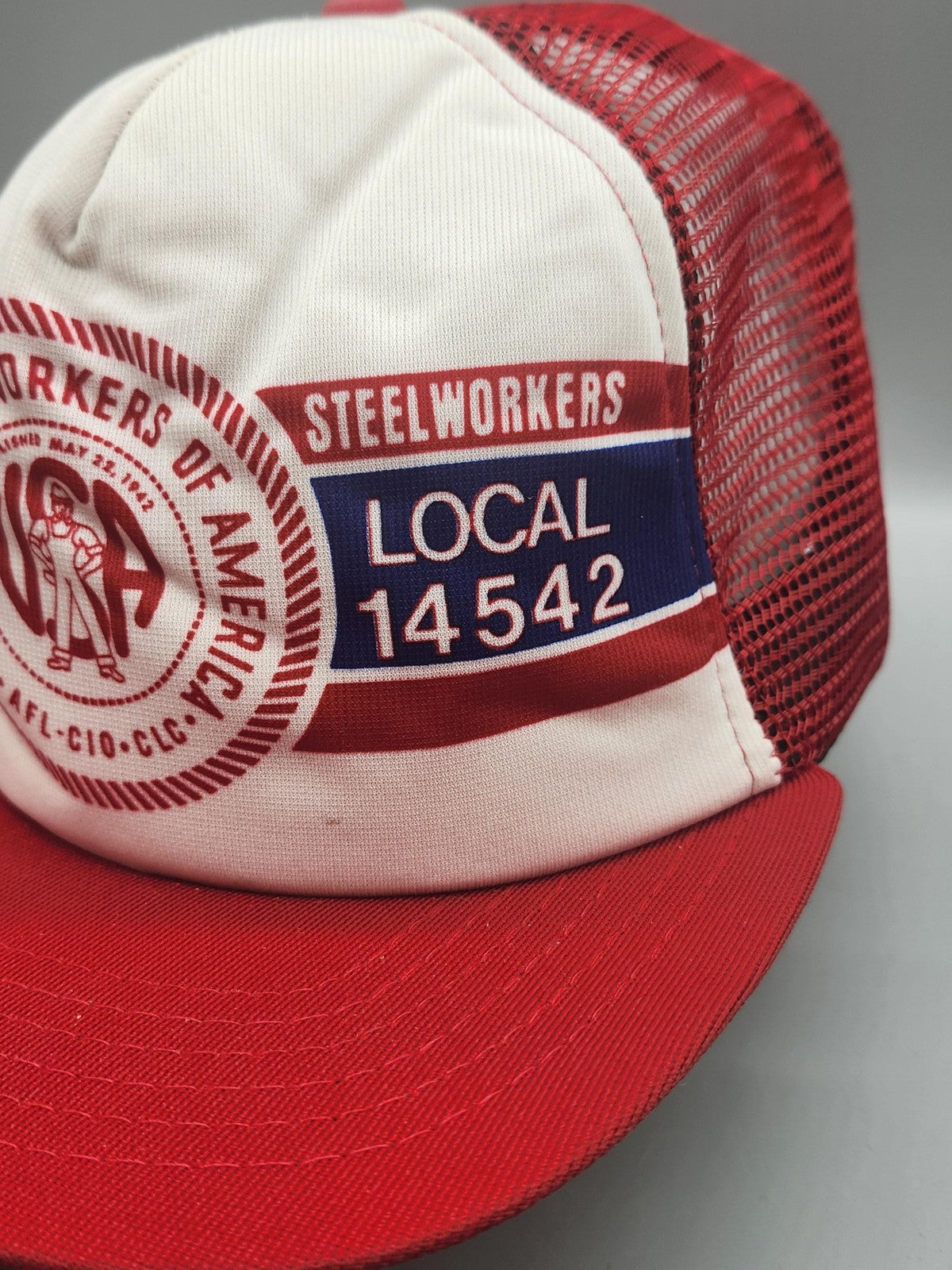 Vintage New Era Steelworkers Hat Cap Snap Back Mens One Size Red Union USA 80s