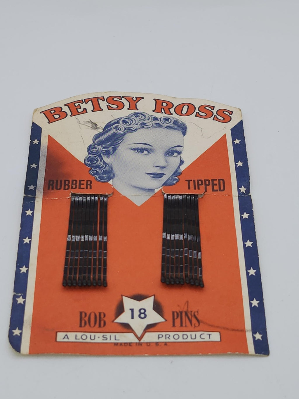Vintage Betsy Ross Rubber Tipped Bob Pins Card 18 Black Hair Clips USA