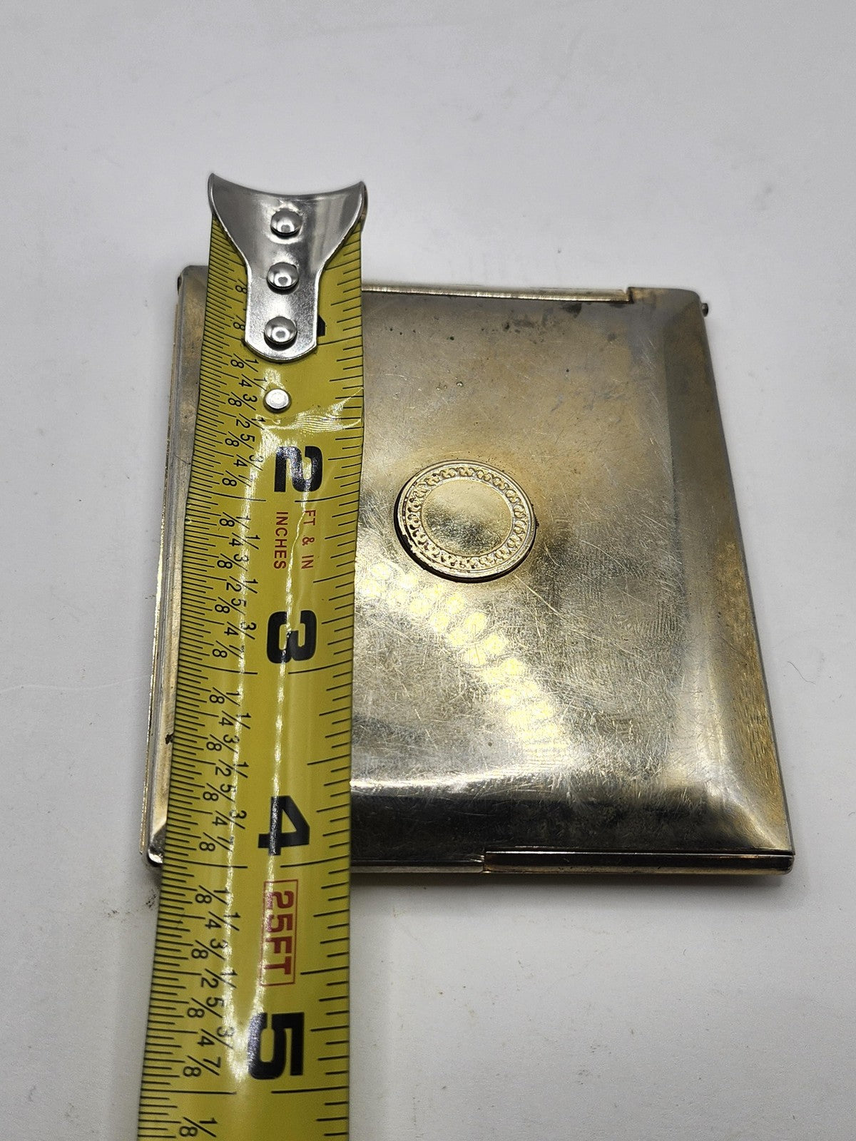 Vintage Square Compact Mirror Gold Tone Metal Double Folding Vanity Case Decor