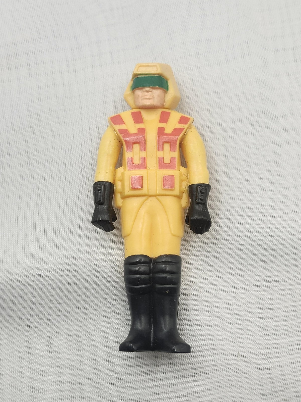 Vintage Yellow Space Soldier Action Figure Black Boots Plastic Toy Loose