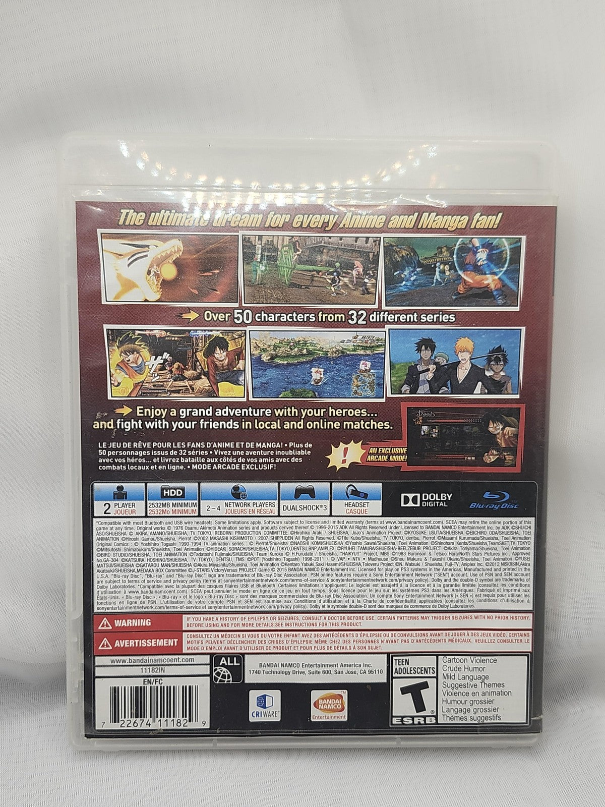 J-Stars Victory Vs+ PlayStation 3 PS3 Game Disc Bandai NTSC-U/C 2015 Fighting