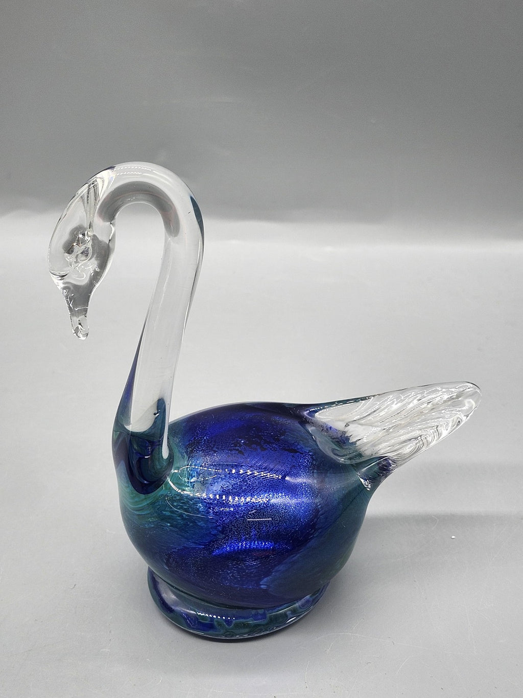 Peter Kaspar Blue Crystal Glass Swan Figurine Hand Blown Art Glass Decor